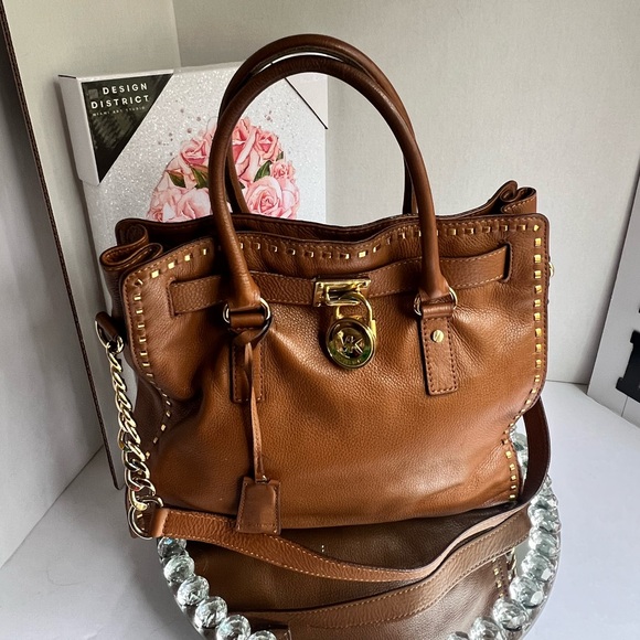 Michael Michael Kors Hamilton classic cognac Pebble Leather satchel Shoulder - Picture 5 of 14